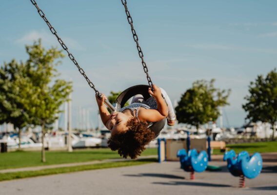 Little girl having fun on swing